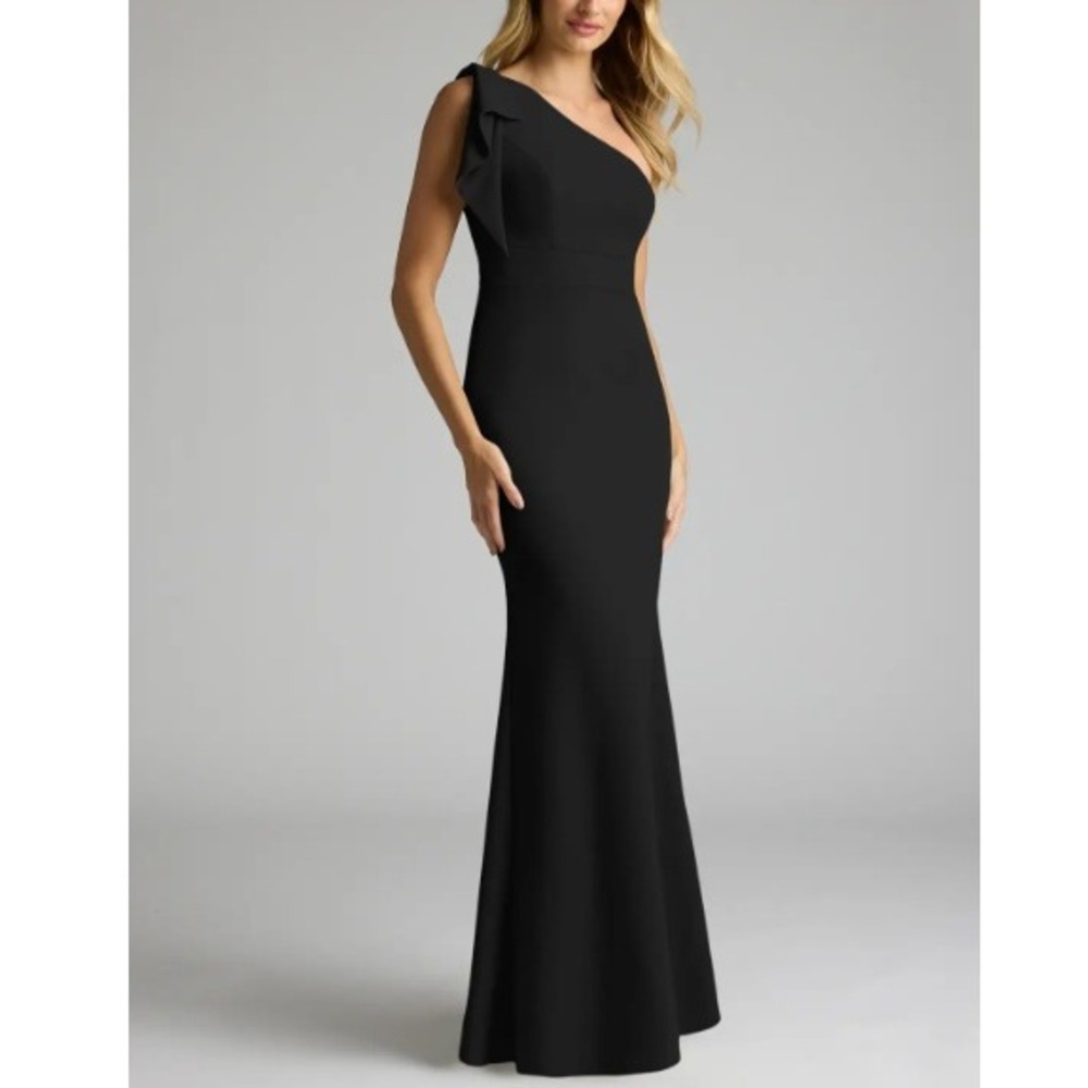 Azazie‎ Women's Black Mermaid One Shoulder Stretch Crepe Rinna Dress Size A4 NWT
